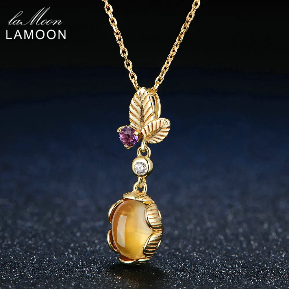 LAMOON 7x9mm 2ct 100% Natural Oval Citrine 925 Sterling Silver Jewelry Light Yellow Gold Color Chain Pendant Necklace LMNI010 - Image 2