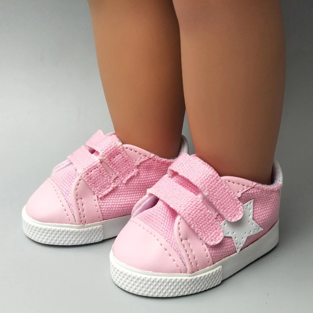 New arrival doll shoes for 18 inches American doll and 43CM doll spring canvas sport shoes HOOk&LOOP five stars Doll Accessories (4)