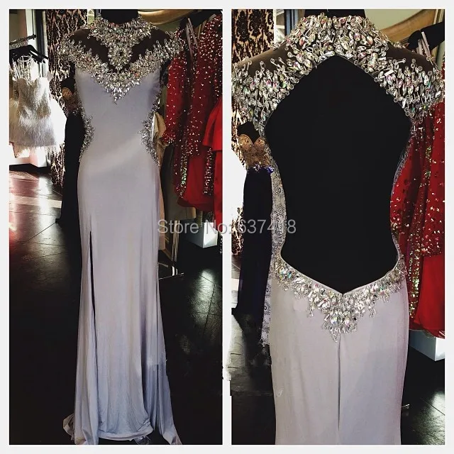 Custom-Sheath-High-Neck-Cap-Sleeve-Prom-Dresses-Crystal-Beaded-Floor-Length-Chiffon-Backless-Long-Prom