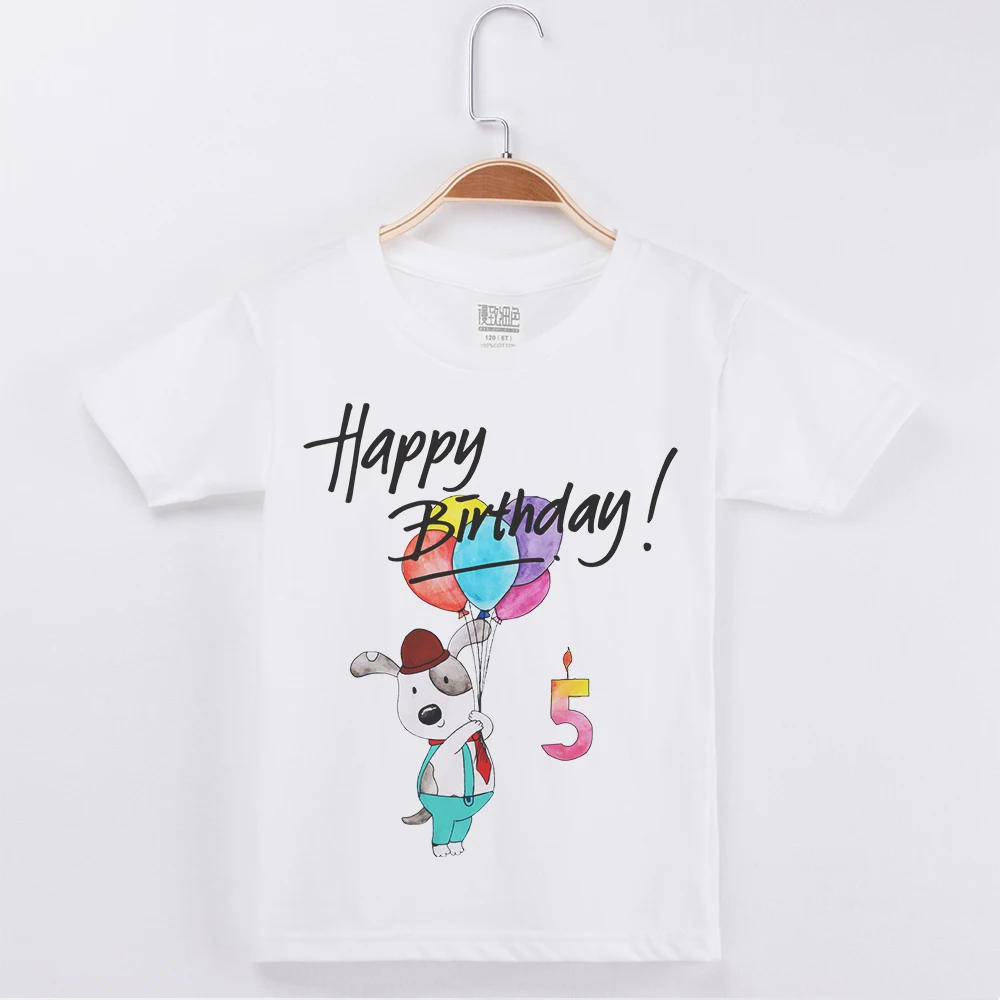 

New Arrivals Fashion T-Shirt Happy Birthday Cotton Boys T Shirts Cute Bear Printing Kids Tops Clothing Child Tshirt Girl Tees