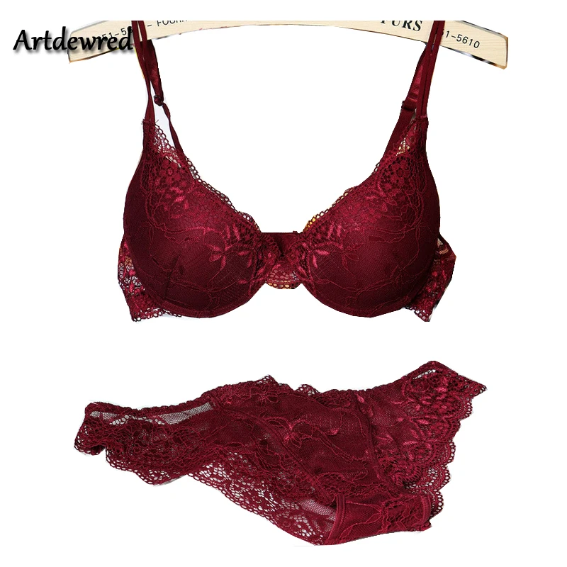 

New 2016 cotton push up bra Absolute luxury lace sexy red wine under the thin thick underwear bra suit the underwear is female