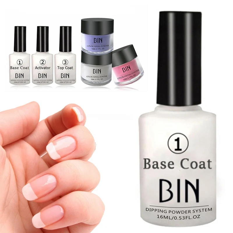6Pcs Nail Art Powder Dipping Nail Color Top Base Coat Nail Dipping