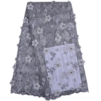 

2018 Gray Color High Quality Handmade Beaded Lace Fabric 3D Pearls Lace Fabric Applique Tulle Net Lace Materials For Party 1305