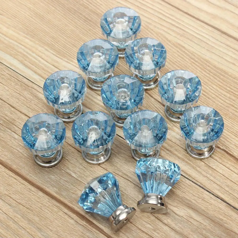 12X Blue Diamond Shape Crystal Glass Knob Cupboard Drawer Pull Handle PMLin