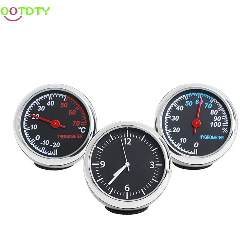 

3Pcs Car 4cm Quartz Hygrometer Time Clock Temperature Thermometer Moisture Meter