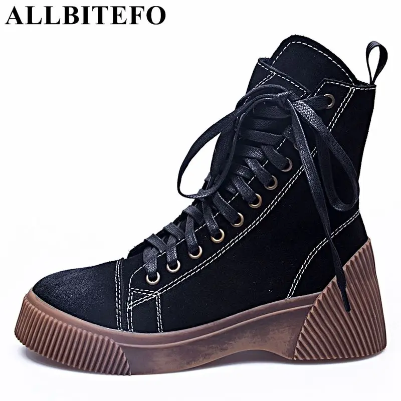 

ALLBITEFO natural genuine leather women ankle boots platform boots fashion winter High quality girls motorcycle boots shoes