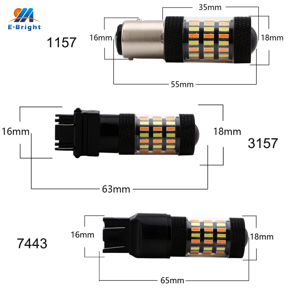 YM E-Bright Led P21/5 W P27/5 W Автомобильный сигнальный светильник 1157 3157 7443 переключение 6500K 4014 12V 600Lm DRL двойной цвет янтарный+ белый 2X