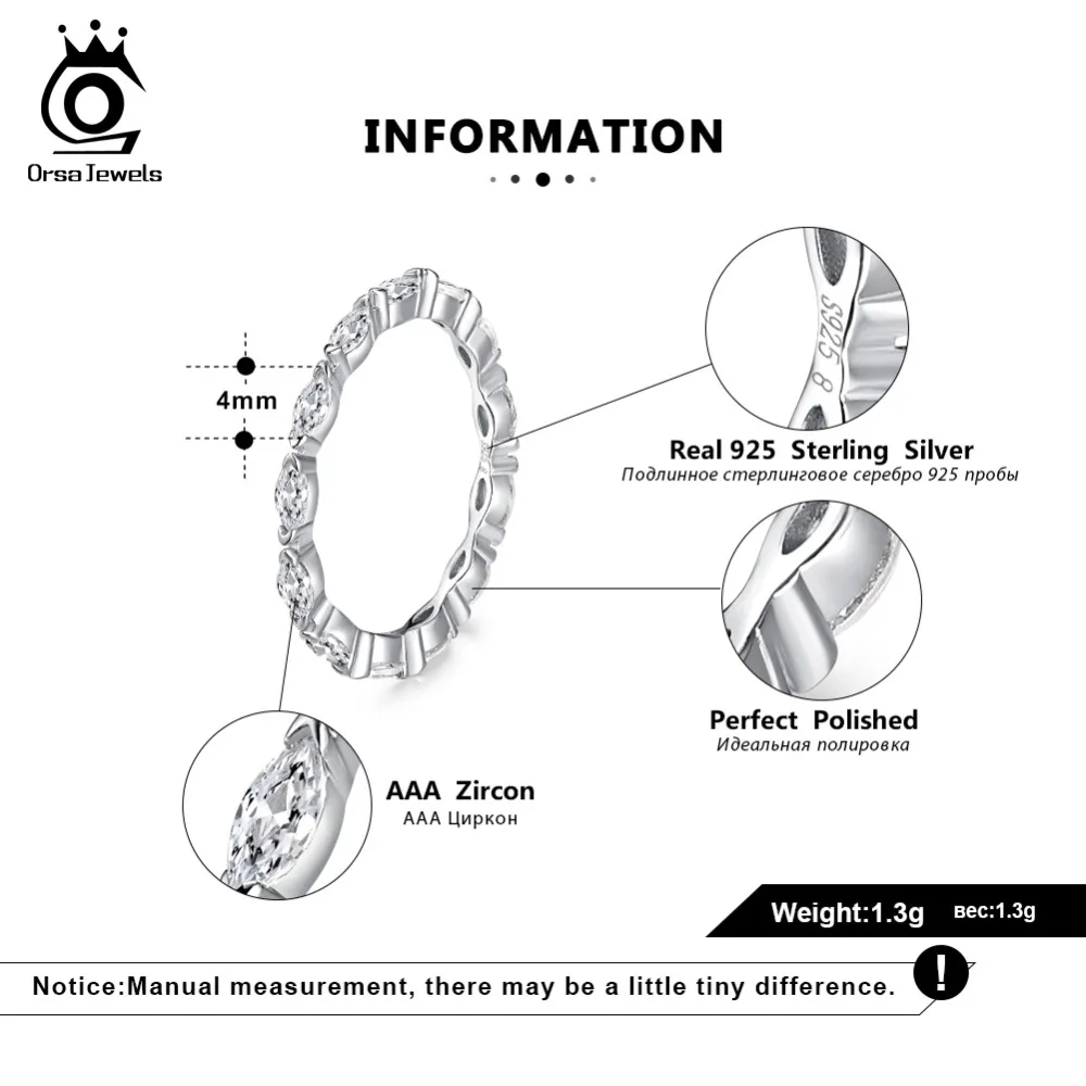ORSA JEWELS Genuine 100% 925 Silver Ring Classic Style Eternity Rings For Engagement & Wedding Party Trendy Jewelry ASR71