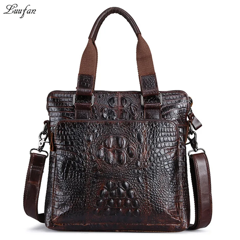 Men&#39;s Vintage genuine leather business handbag A4 cow leather shoulder bag Brown Luxury ...