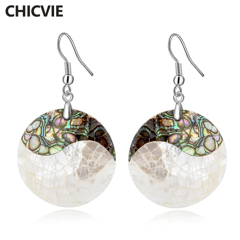

CHICVIE Retro Style Abalone Shell Splice Round Earrings For Women Luxury Simple Handmade Personality Jewelry Earring SER170045
