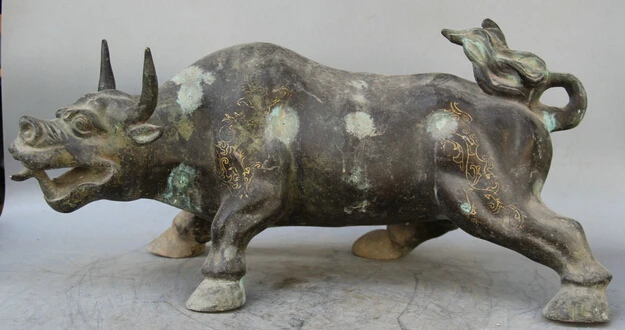 

JP S0524 19" Old Chinese Bronze animal Folk Zodiac Year strong Bull Oxen sculpture Statue