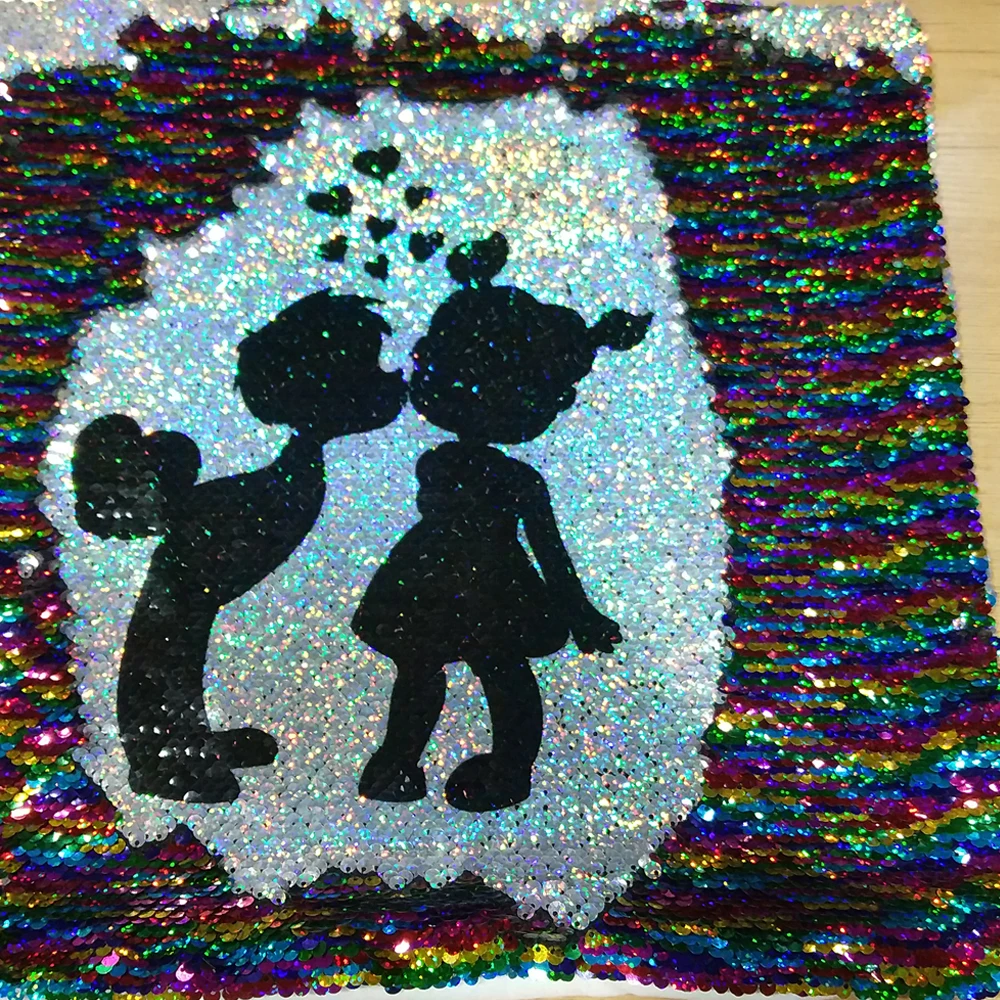 printed rainbow color sequin flip pillow case