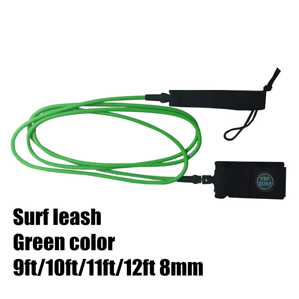 

Green color surf leash 9ft/10ft/11ft/12ft 8mm Laisse Surf Paddling Straight Leash 2 Stainless steel swivel Leash