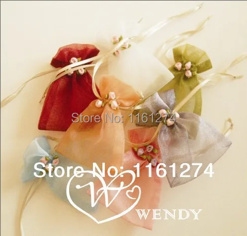 

Free shipping 9*12CM 7Color Pattern Organza Gift Candy Bags Jewellry Package Pouch