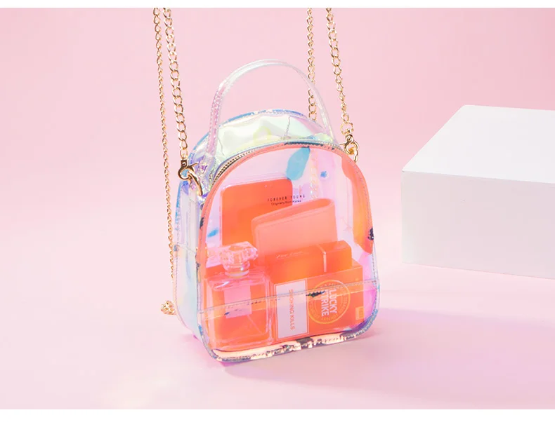 WEICHEN женский прозрачный Рюкзак Голограмма красочный лазер блестящая цепочка сумка на плечо женский рюкзак прозрачный маленький Mochila