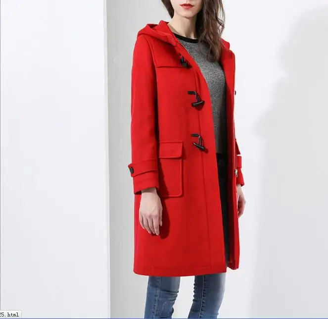 The new 2016 winter European and American female outwears preppy style duffle coat women's hooded woolen slim overcoats tops 055