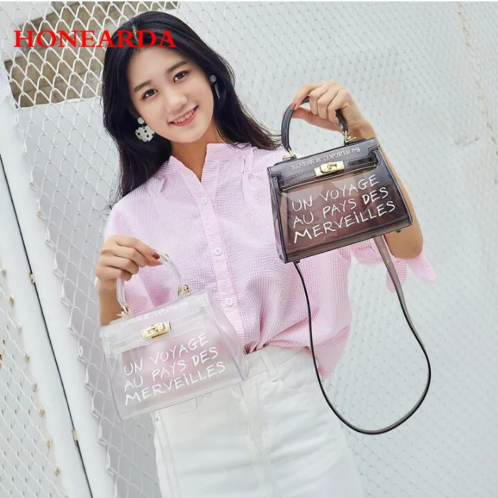 

10 pcs/LOT Satchel Handbag Women Bag Clear Jelly Transparent PVC Bag Candy Color Tote Bag Designer Purse Crossbody Bag