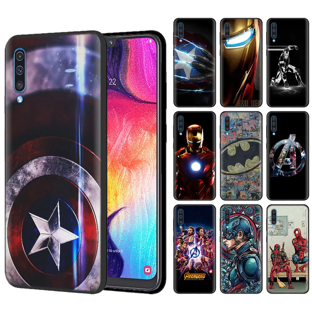 

Marvel Avengers Captain Ironman superheroes Black Silicone Cases for Samsung Galaxy A10 A30 A50 A6 A7 A8+ A9 2018 M20 M30 S10 Pl