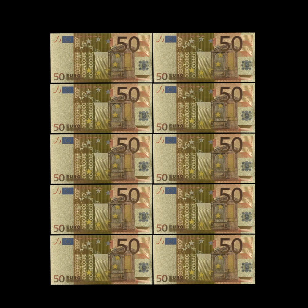 Яркие евро банкноты 10 шт./лот 50 из золотой фольги для коллекции и подарка деньги