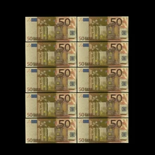 Colorido Das Notas de Euro 10 pçs/lote 50 Folha de Ouro de Notas de EUROS para a Recolha e Presentes com o Dinheiro DA UE Ofício Requintado