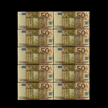 Colorful Euro Banknotes 10pcs/lot 50 EUR Gold Foil Banknote for Collection and Gifts  EU Money Exquisite Craft
