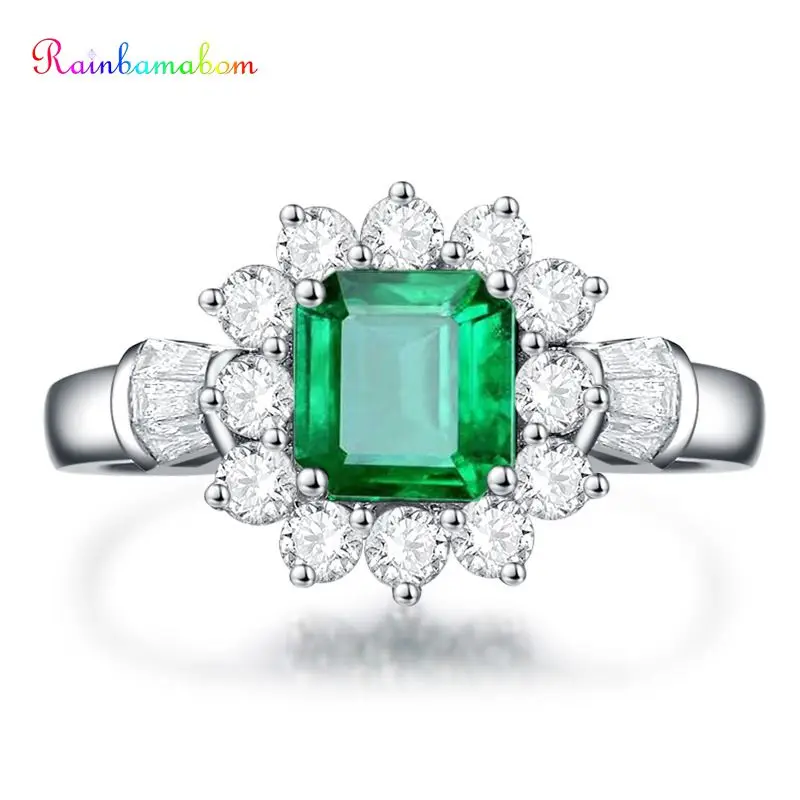

Rainbamabom 925 Solid Sterling Silver Emerald Gemstone Birthstone Diamonds White Gold Ring Cocktail Party Fine Jewelry Wholesale