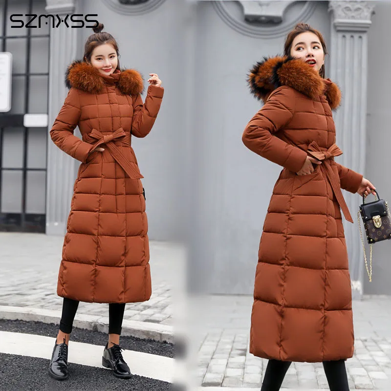 Зимняя Новинка длинная модная Корейская куртка женская хлопковая парка большой меховой воротник большой размер зимнее пальто ropa invierno mujer
