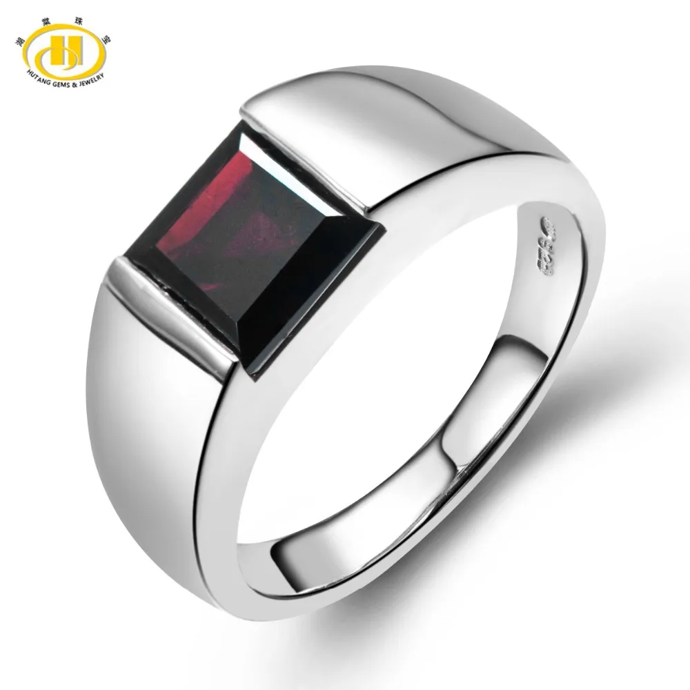 

Hutang Black Garnet Rings Solid 925 Sterling Silver Ring Natural Gemstone Womens Mens Fine Jewelry For Boy And Girl Rings Gift