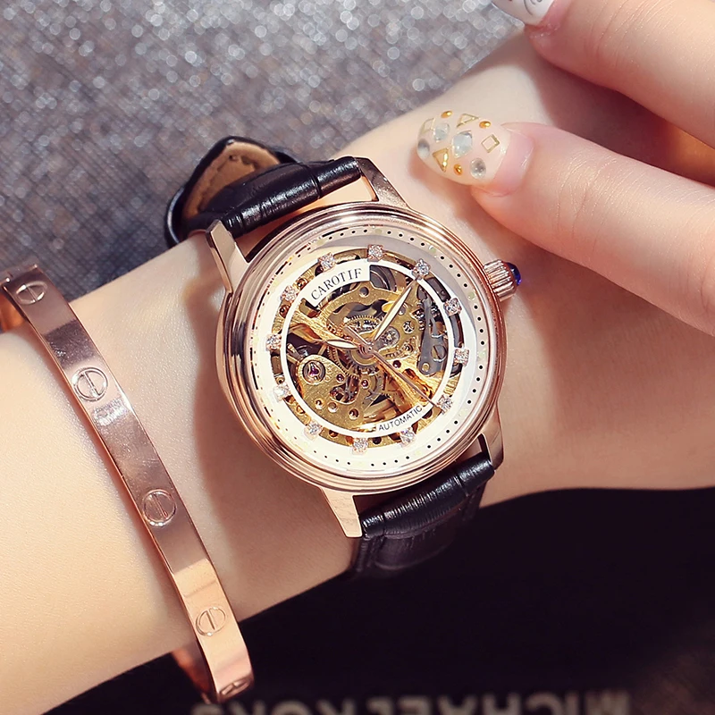 Роскошный бренд Скелет сапфировое стекло женские механические часы Reloj Mujer модные элегантные женские часы Montre Femme