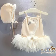 Комплект из 2 предметов, горячая распродажа, лебединые Купальники для маленьких девочек, платье для танцев, пачка и шапочка, купальный костюм с оборками для маленьких девочек 12-24 месяцев, купальный костюм с пачкой