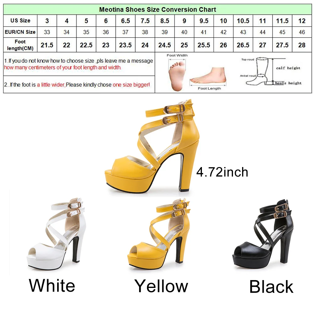 Meotina/обувь женские сандалии римские летние туфли на платформе сандалии-гладиаторы на высоком каблуке с ремешком и пряжкой белые, желтые, большие размеры 11, 12