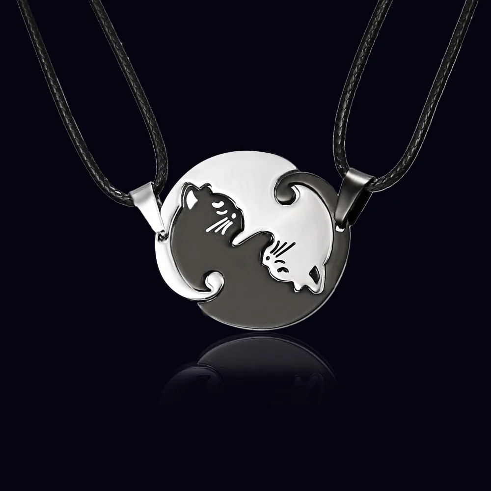 

Charmelry Rinhoo Couples Jewelry Necklaces Black white Couple Necklace Titanium Steel animal cat Pendants Necklace