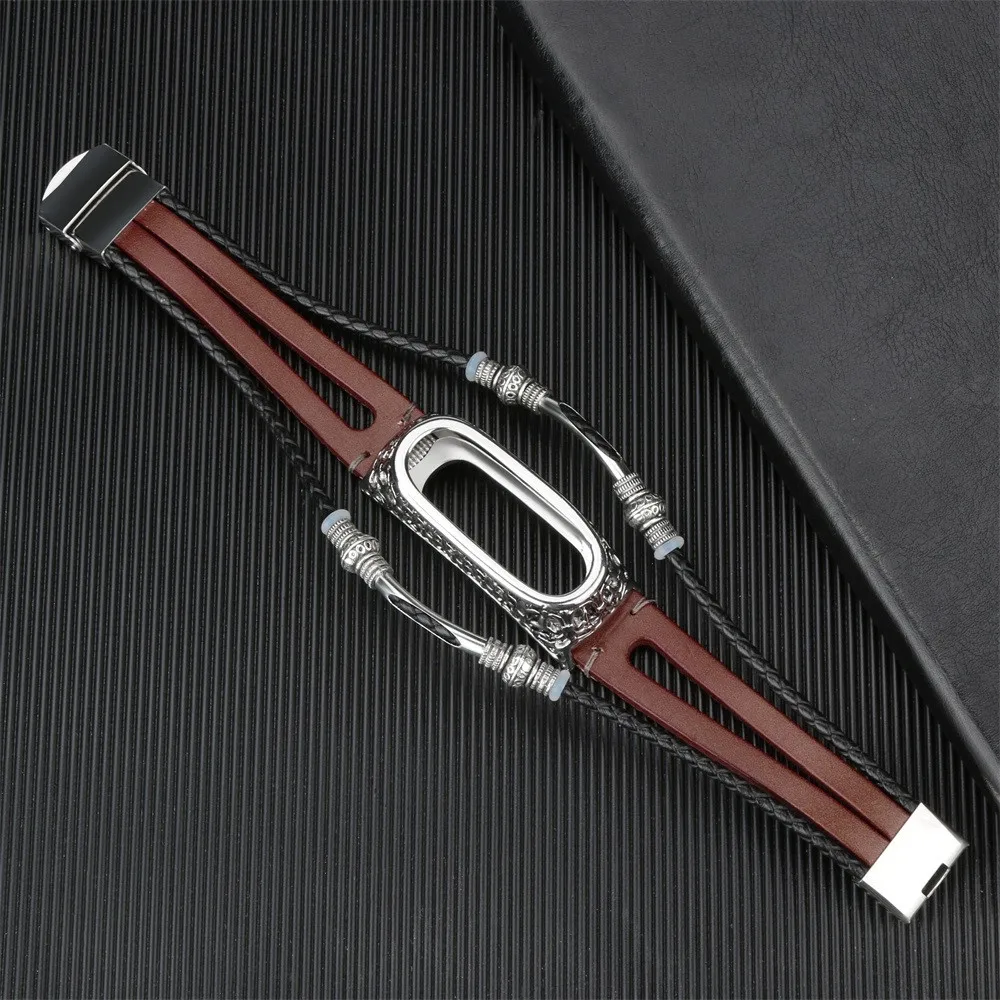 Стильный сменный кожаный браслет ремешок+ металлический чехол-браслет ремешок на запястье для Xiaomi mi Band 3 часы для mi Band L0430