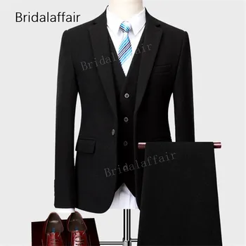 

Wonderful Classic Black Men Suit Set Formal Notch Lapel Bridegroom Tuxedos Prom Weddding Suits For Mens 3Pcs (Jacket+Pants+Vest)