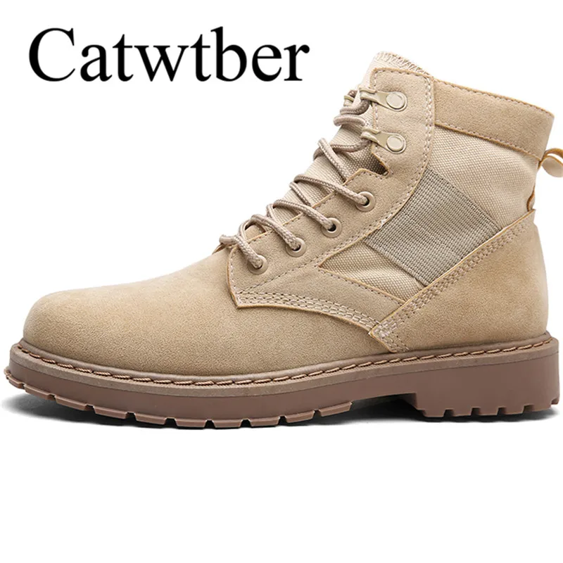 

Catwtber Men's Ankle Boots Chukka Cotton-Padded Boots Winter Leather Warm Outdoor Safety Work Shoes Lace-Up High-top Footwear
