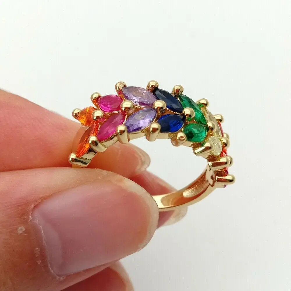 

Wheat spik shape Golden Colorful CZ cubic zirconia ring Adjustable