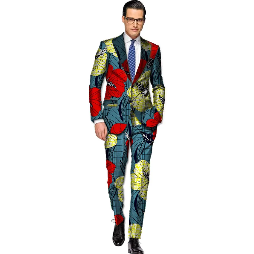 African men blazer+pant sets gentlemen suits print dashiki blazers with trousers tailor made africa clothing for wedding