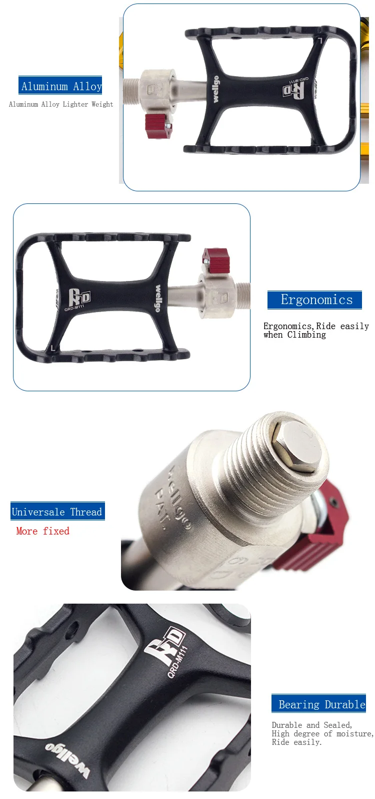 Wellgo БЫСТРОРАЗЪЕМНАЯ велосипедная педаль MTB горный велосипед DU герметичный Подшипник Педали Дорожный велотренажер педаль ультра-светильник QRD-M111