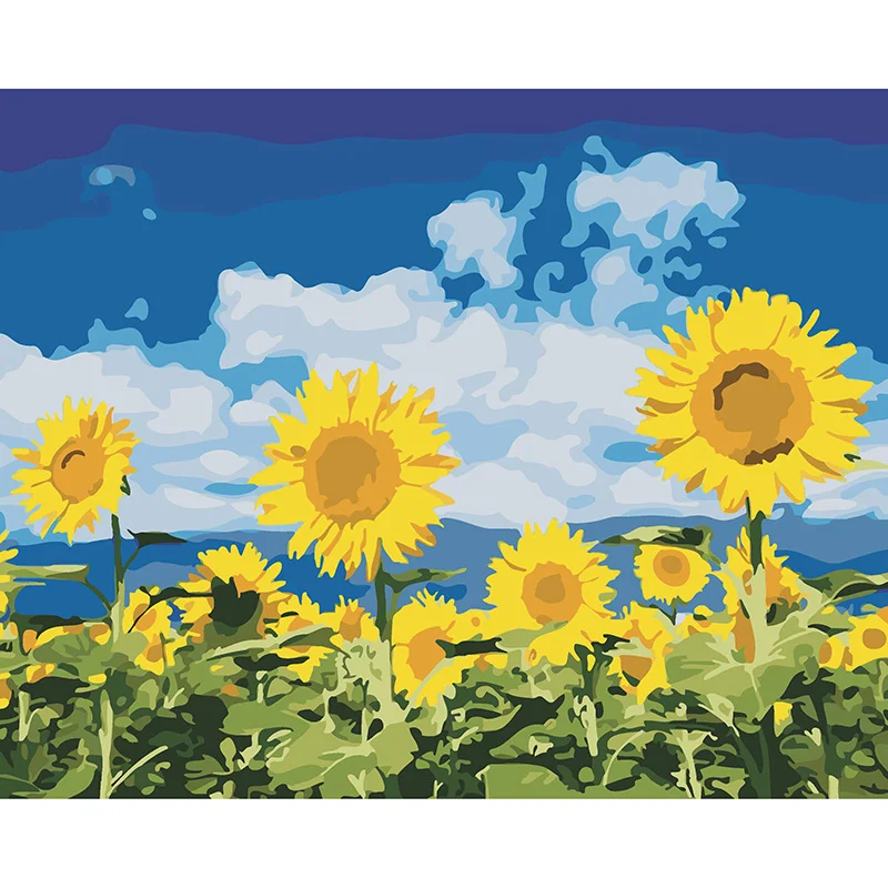 

DIY oil painting paint by number canvas picture home wall decor sunflowers drawing coloring paint craft painting by numbers