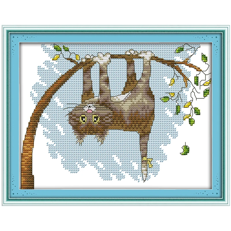

The Cat Hangs on the Tree Counted Cross Stitch 11 14CT Cross Stitch Set Wholesale Cartoon Cross-stitch Kit Embroidery Needlework