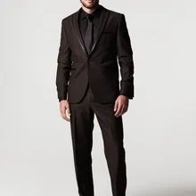 Итальянский custom made Браун жених костюмы Одна кнопка Куртка+ Брюки+ Галстук мужские смокинги для свадьбы Жениха костюмы
