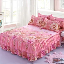 Классический двойной Слои кроватный подзор Постельное белье с цветочным принтом юбки комплект постельного белья 3 шт./компл. пастырской простыня домашний текстиль наволочка