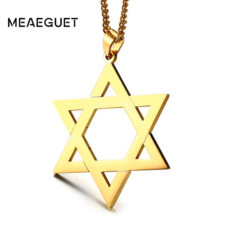 

Trendy Star of David Men's Necklace Stainless Steel Gold Silver Black Hanukkah Choker Hexagram Shape Pendant Gifts