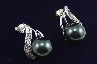 

Hot sale Free Shipping>>>>Charming Black South Shell Pearl Inlay Crystal Earring AAA