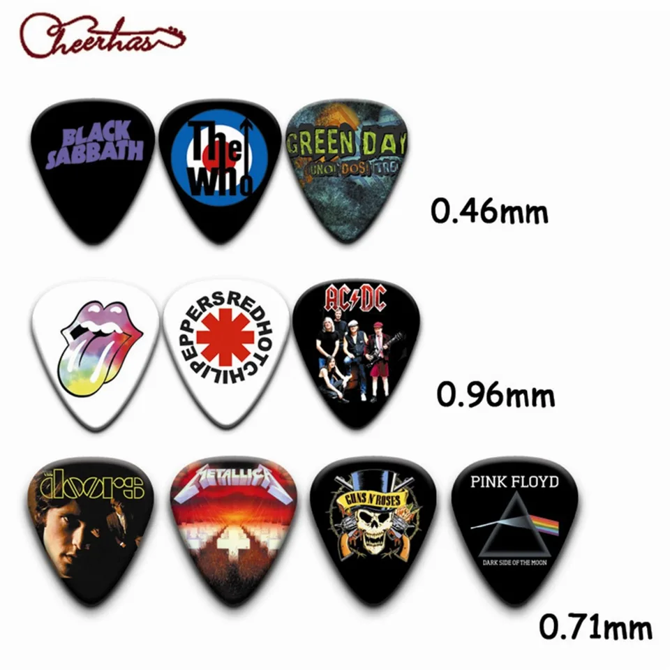 Cheerhas 10pack Famous Rock Band Guitar Picks Include Thin Medium Heavy Mixed Size Rolling Acdc Red Hot Chili Peppers Pink Guitar Picks Printed Guitar Pickguitar Pick Size Aliexpress