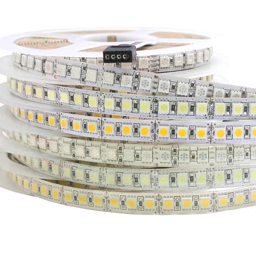 DC 12V Светодиодная лента 5050 5m 600 LEDS Гибкая светодиодная 120 leds/m Холодный/теплый белый