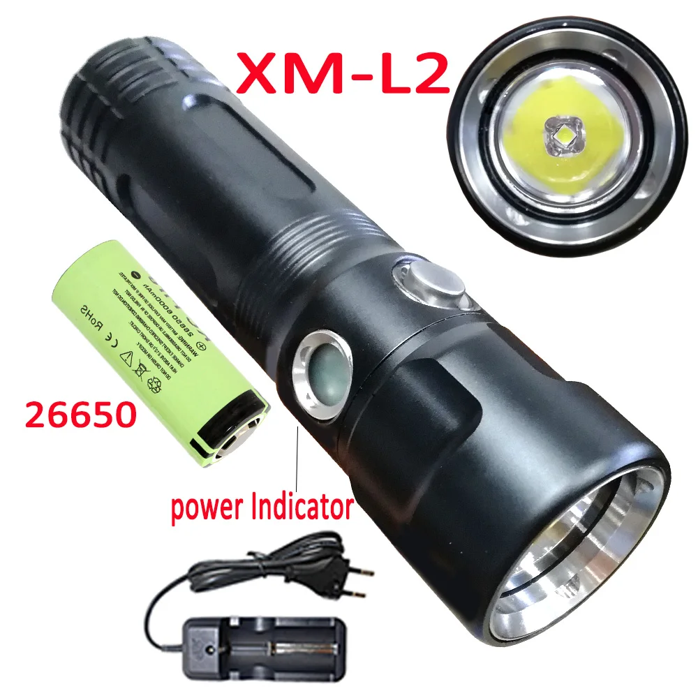 

Underwater XM-L2 LED Diving Flashlight 3 Mode Waterproof Scuba Dive Torch Lamp Lanterna +26650 +Charger
