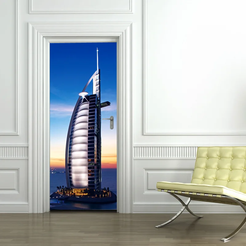 

30.3x78.7 Inches 3D Burj Al Arab Door Sticker Peel and Stick Wall Mural Wallpaper Stickers Self Adhesive Removable Home Decals