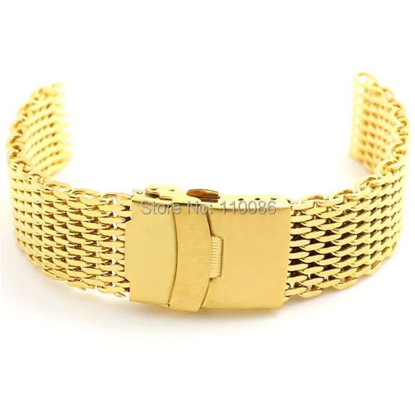 Golden 18mm Band Width Stainless Steel Mesh Web Watch Strap Golden 18mm Band Width Stainless Steel Mesh Web Watch Strap Bracelet Gold Mens Womens