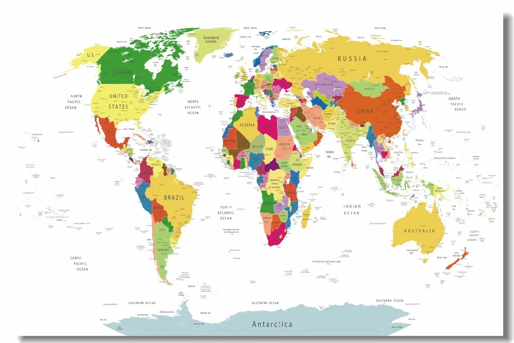 custom canvas wall mural colored map of world poster world maps wall